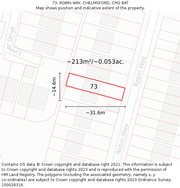 73, ROBIN WAY, CHELMSFORD, CM2 8AT: Plot and title map