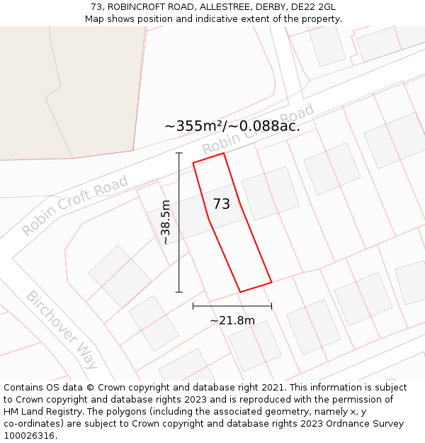 73, ROBINCROFT ROAD, ALLESTREE, DERBY, DE22 2GL: Plot and title map