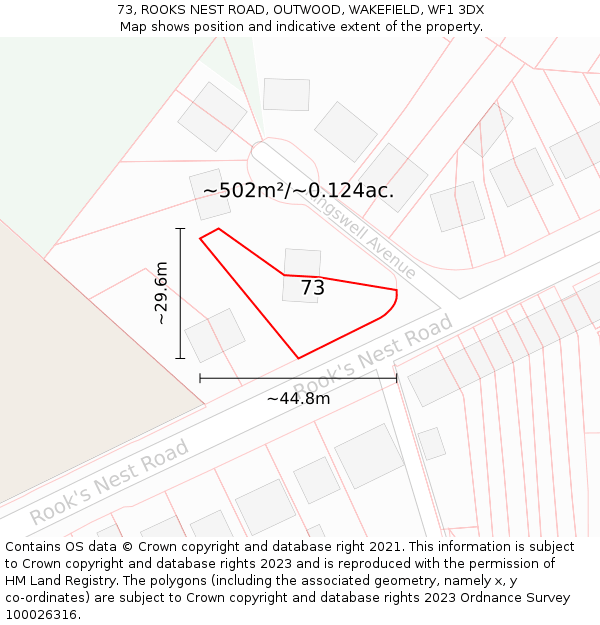 73, ROOKS NEST ROAD, OUTWOOD, WAKEFIELD, WF1 3DX: Plot and title map