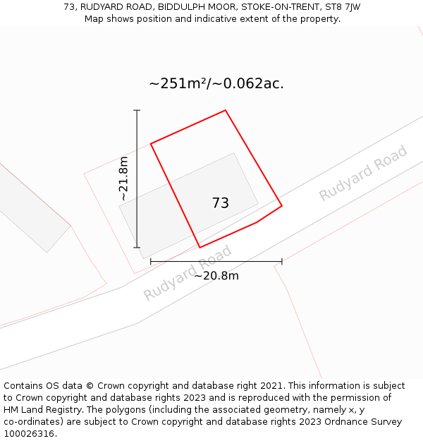 73, RUDYARD ROAD, BIDDULPH MOOR, STOKE-ON-TRENT, ST8 7JW: Plot and title map