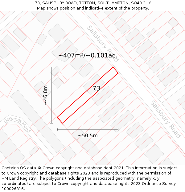 73, SALISBURY ROAD, TOTTON, SOUTHAMPTON, SO40 3HY: Plot and title map