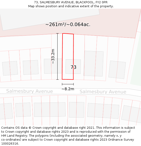 73, SALMESBURY AVENUE, BLACKPOOL, FY2 0PR: Plot and title map