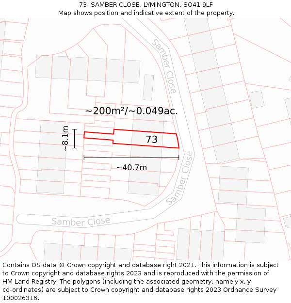 73, SAMBER CLOSE, LYMINGTON, SO41 9LF: Plot and title map