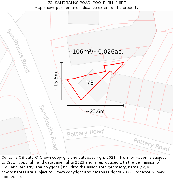 73, SANDBANKS ROAD, POOLE, BH14 8BT: Plot and title map