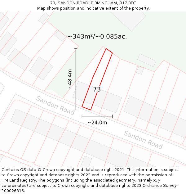 73, SANDON ROAD, BIRMINGHAM, B17 8DT: Plot and title map