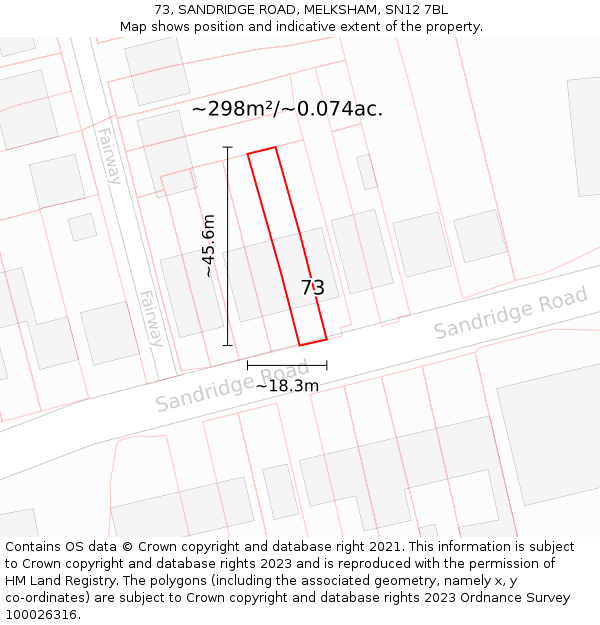 73, SANDRIDGE ROAD, MELKSHAM, SN12 7BL: Plot and title map