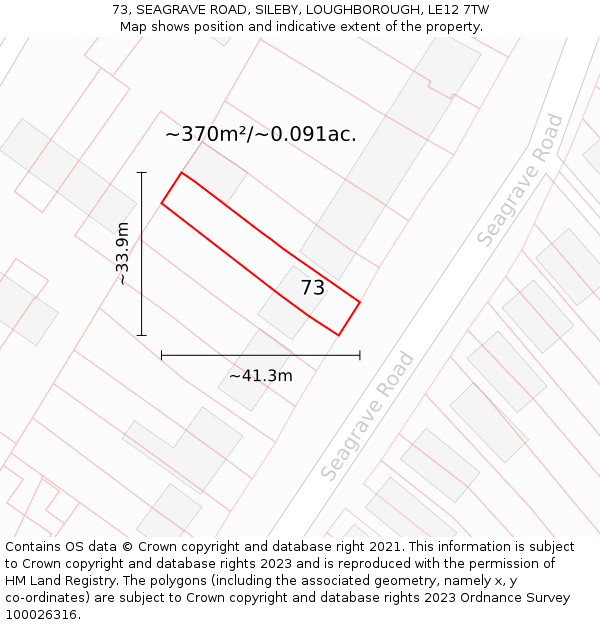 73, SEAGRAVE ROAD, SILEBY, LOUGHBOROUGH, LE12 7TW: Plot and title map