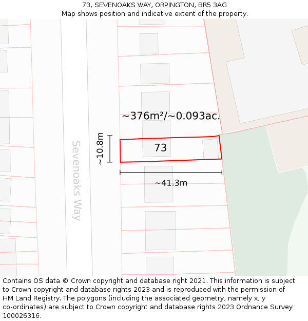 73, SEVENOAKS WAY, ORPINGTON, BR5 3AG: Plot and title map