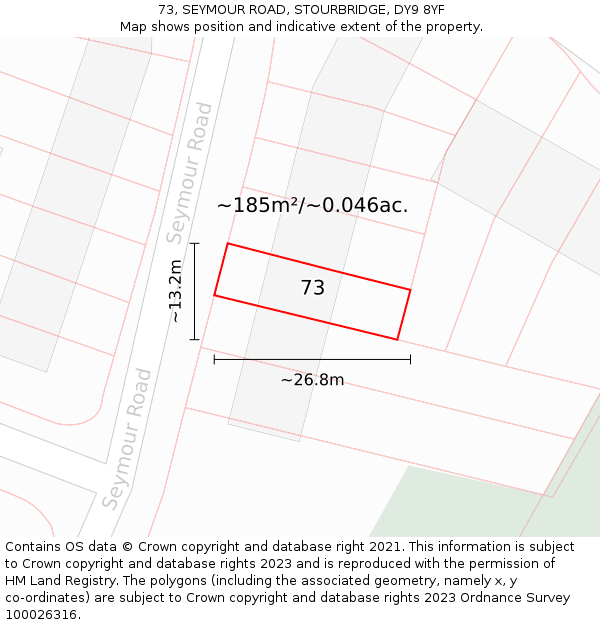 73, SEYMOUR ROAD, STOURBRIDGE, DY9 8YF: Plot and title map