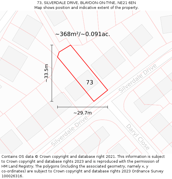 73, SILVERDALE DRIVE, BLAYDON-ON-TYNE, NE21 6EN: Plot and title map