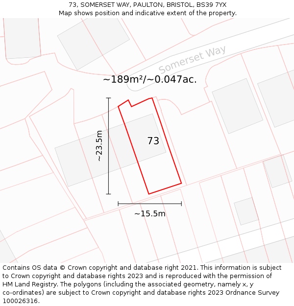 73, SOMERSET WAY, PAULTON, BRISTOL, BS39 7YX: Plot and title map