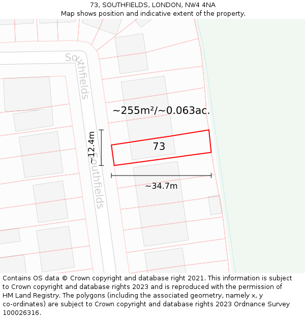 73, SOUTHFIELDS, LONDON, NW4 4NA: Plot and title map