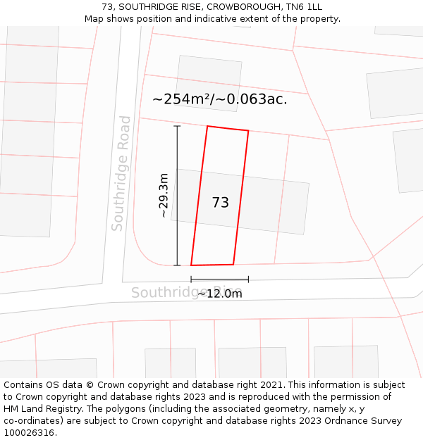 73, SOUTHRIDGE RISE, CROWBOROUGH, TN6 1LL: Plot and title map