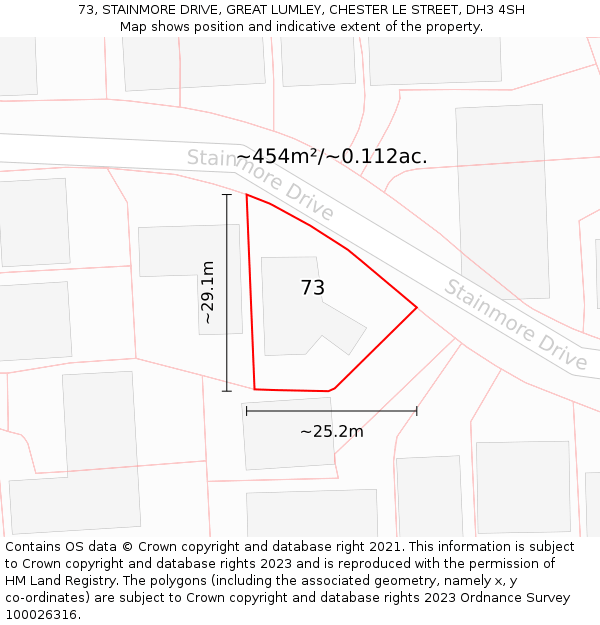 73, STAINMORE DRIVE, GREAT LUMLEY, CHESTER LE STREET, DH3 4SH: Plot and title map