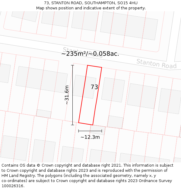 73, STANTON ROAD, SOUTHAMPTON, SO15 4HU: Plot and title map