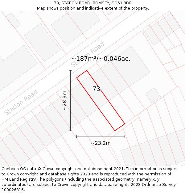 73, STATION ROAD, ROMSEY, SO51 8DP: Plot and title map