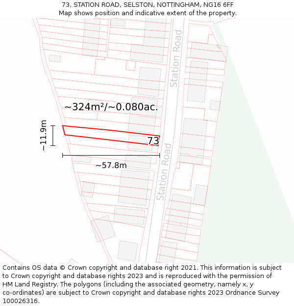 73, STATION ROAD, SELSTON, NOTTINGHAM, NG16 6FF: Plot and title map