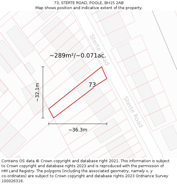 73, STERTE ROAD, POOLE, BH15 2AB: Plot and title map