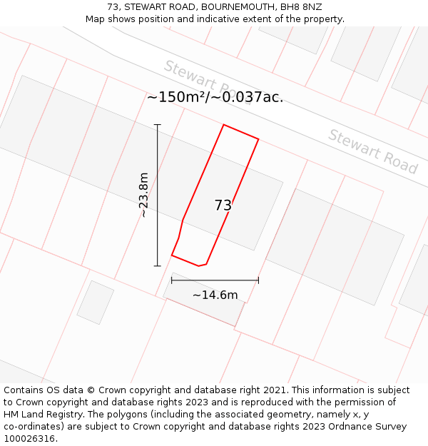 73, STEWART ROAD, BOURNEMOUTH, BH8 8NZ: Plot and title map
