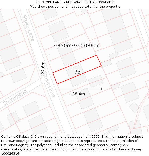 73, STOKE LANE, PATCHWAY, BRISTOL, BS34 6DS: Plot and title map