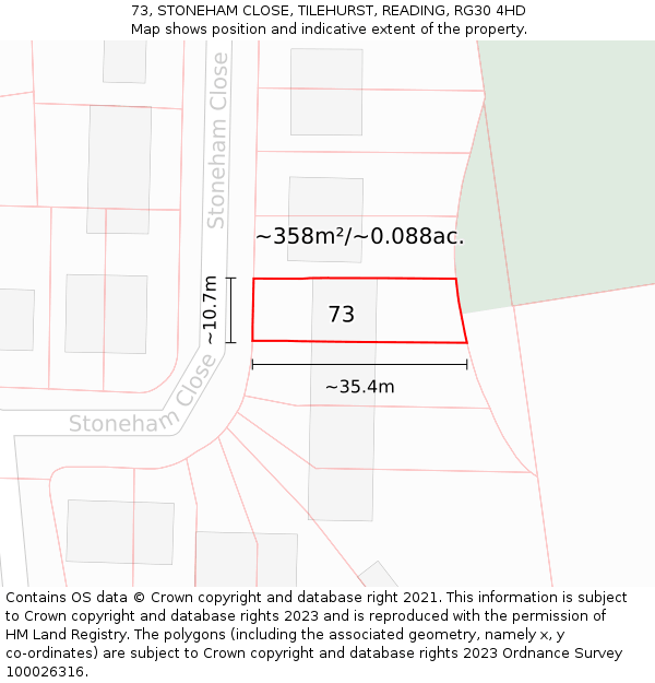 73, STONEHAM CLOSE, TILEHURST, READING, RG30 4HD: Plot and title map