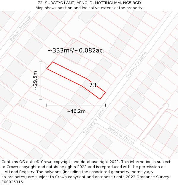 73, SURGEYS LANE, ARNOLD, NOTTINGHAM, NG5 8GD: Plot and title map