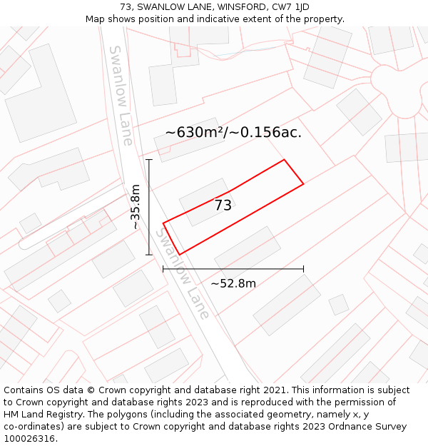 73, SWANLOW LANE, WINSFORD, CW7 1JD: Plot and title map