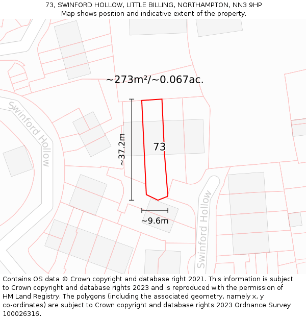 73, SWINFORD HOLLOW, LITTLE BILLING, NORTHAMPTON, NN3 9HP: Plot and title map