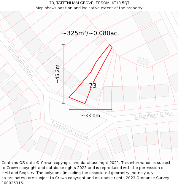 73, TATTENHAM GROVE, EPSOM, KT18 5QT: Plot and title map