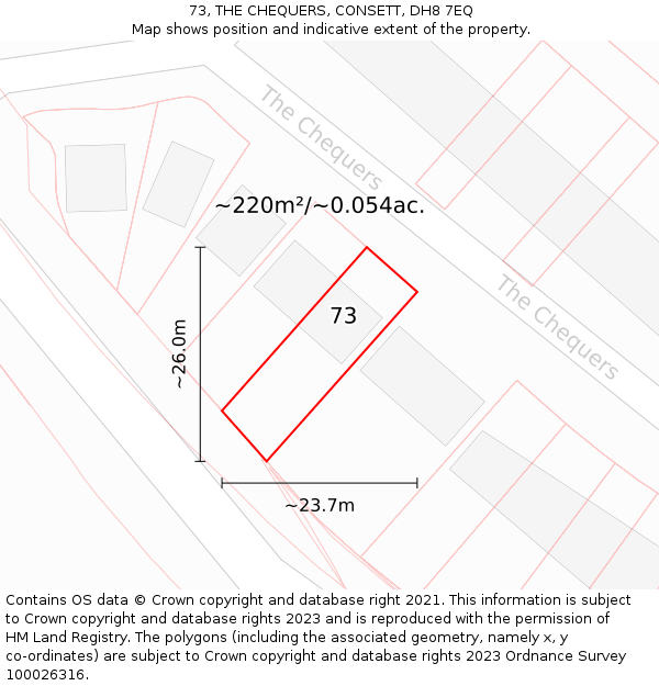 73, THE CHEQUERS, CONSETT, DH8 7EQ: Plot and title map