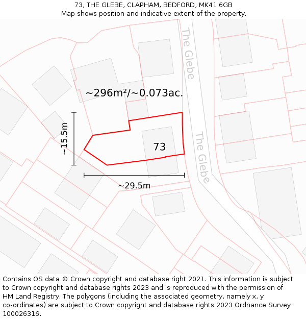 73, THE GLEBE, CLAPHAM, BEDFORD, MK41 6GB: Plot and title map