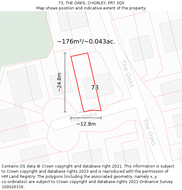 73, THE OAKS, CHORLEY, PR7 3QX: Plot and title map