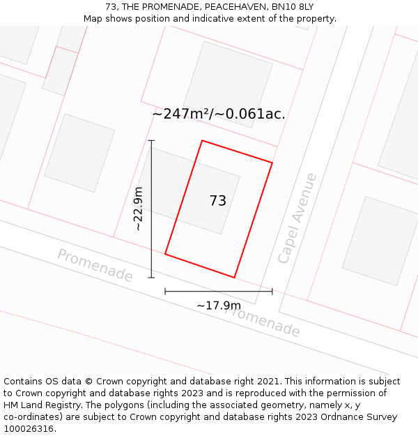 73, THE PROMENADE, PEACEHAVEN, BN10 8LY: Plot and title map