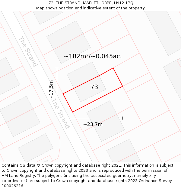 73, THE STRAND, MABLETHORPE, LN12 1BQ: Plot and title map