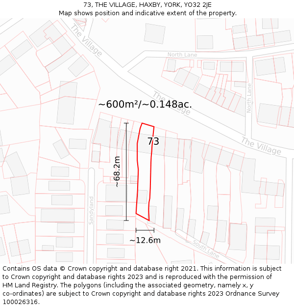 73, THE VILLAGE, HAXBY, YORK, YO32 2JE: Plot and title map