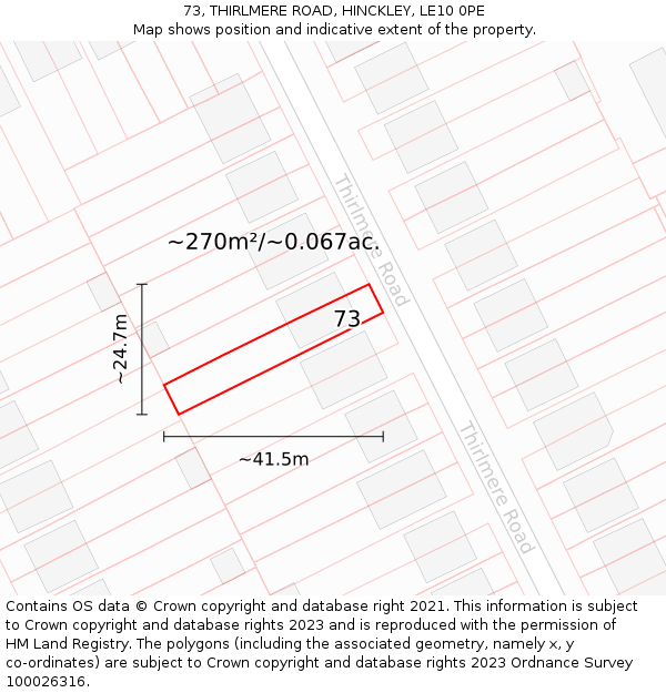 73, THIRLMERE ROAD, HINCKLEY, LE10 0PE: Plot and title map