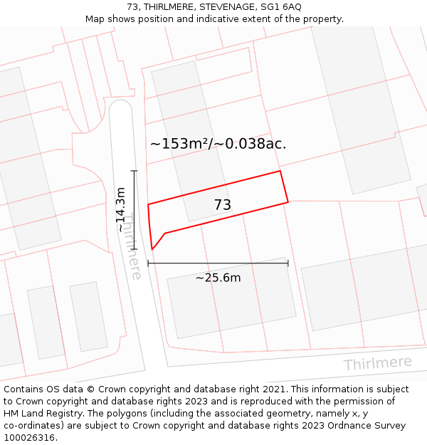 73, THIRLMERE, STEVENAGE, SG1 6AQ: Plot and title map