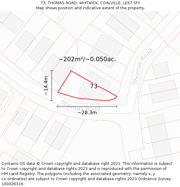 73, THOMAS ROAD, WHITWICK, COALVILLE, LE67 5FY: Plot and title map