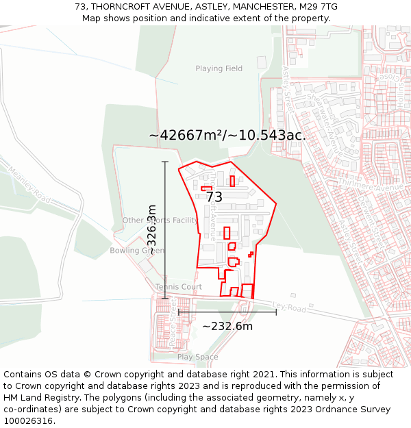 73, THORNCROFT AVENUE, ASTLEY, MANCHESTER, M29 7TG: Plot and title map