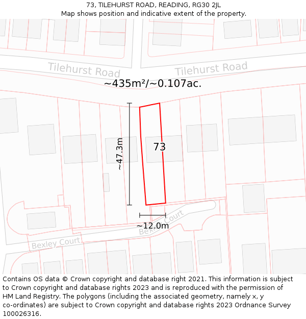 73, TILEHURST ROAD, READING, RG30 2JL: Plot and title map