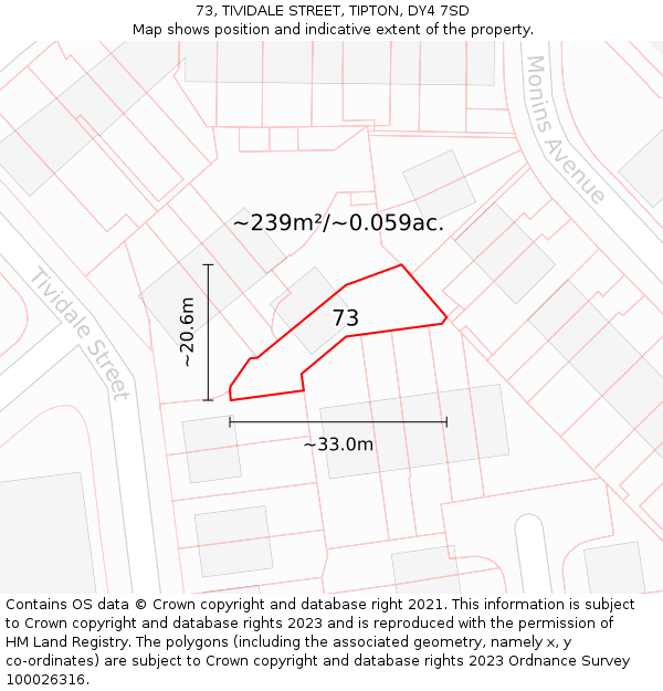 73, TIVIDALE STREET, TIPTON, DY4 7SD: Plot and title map