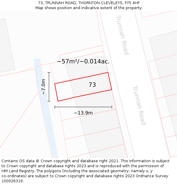 73, TRUNNAH ROAD, THORNTON-CLEVELEYS, FY5 4HF: Plot and title map