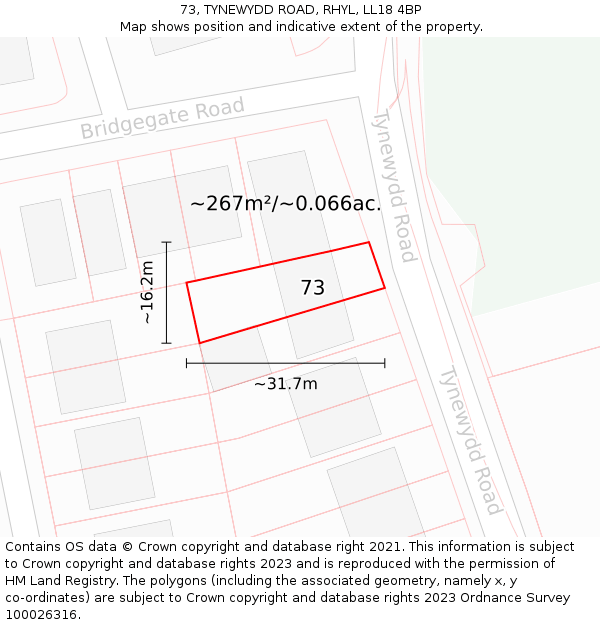 73, TYNEWYDD ROAD, RHYL, LL18 4BP: Plot and title map