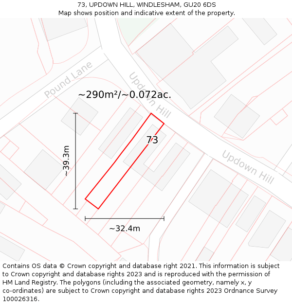 73, UPDOWN HILL, WINDLESHAM, GU20 6DS: Plot and title map