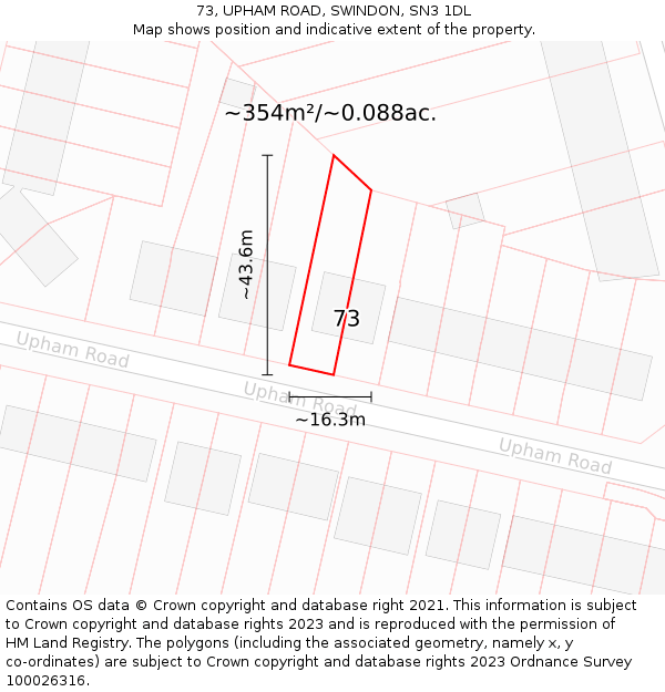 73, UPHAM ROAD, SWINDON, SN3 1DL: Plot and title map