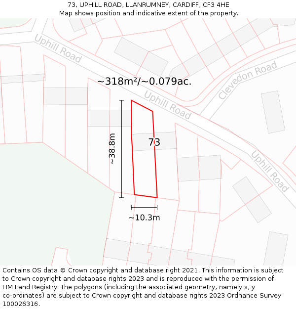 73, UPHILL ROAD, LLANRUMNEY, CARDIFF, CF3 4HE: Plot and title map