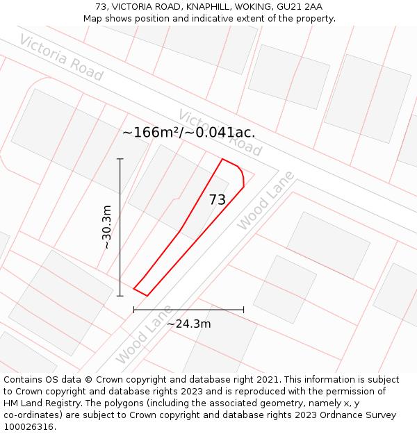 73, VICTORIA ROAD, KNAPHILL, WOKING, GU21 2AA: Plot and title map