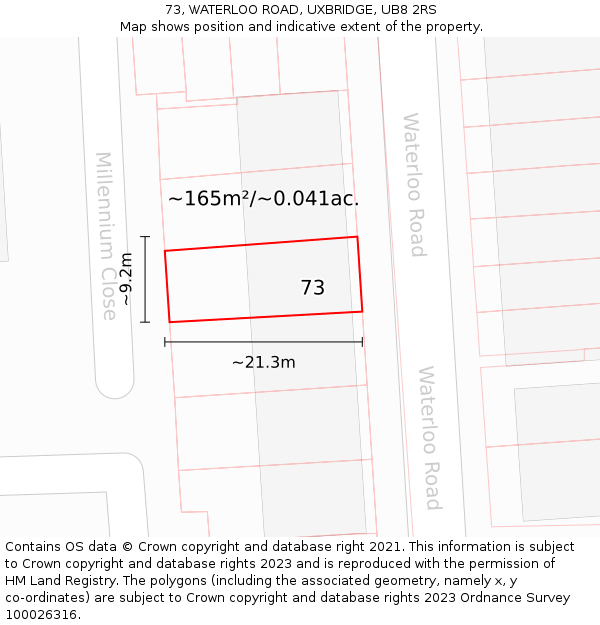 73, WATERLOO ROAD, UXBRIDGE, UB8 2RS: Plot and title map