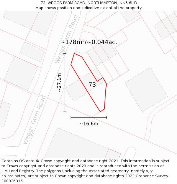 73, WEGGS FARM ROAD, NORTHAMPTON, NN5 6HD: Plot and title map
