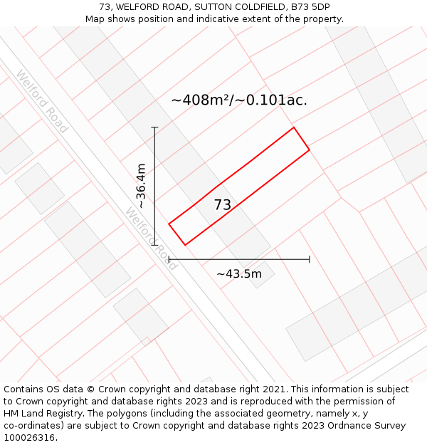 73, WELFORD ROAD, SUTTON COLDFIELD, B73 5DP: Plot and title map